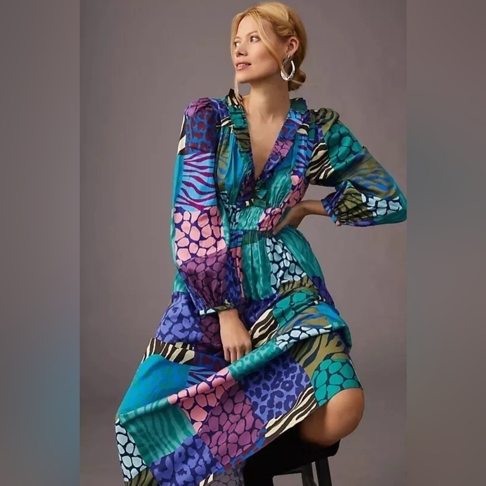 Geisha Designs for Anthropologie Long-Sleeve Printed Maxi Dress Large